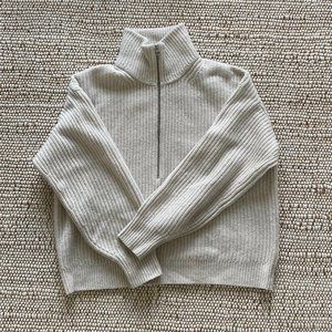 Everlane Felted Merino Half Zip M Oatmeal